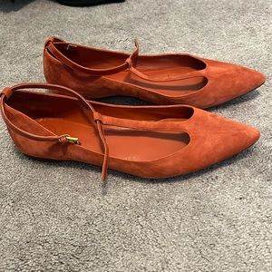 Tory Burch Ashton Women’s T-Strap Flats Pointed Toe Red Suede Size 9M